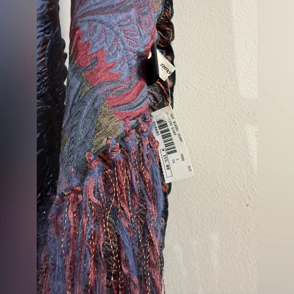 Saldarini Paisley Fringe Wrap Scarf in Navy, Burgundy & Rust